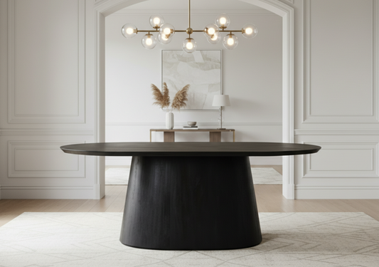 Mava Mango Wood Oval Dining Table in Black Finish