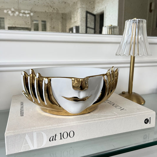 White and Gold Face Design Ceramic Dish
