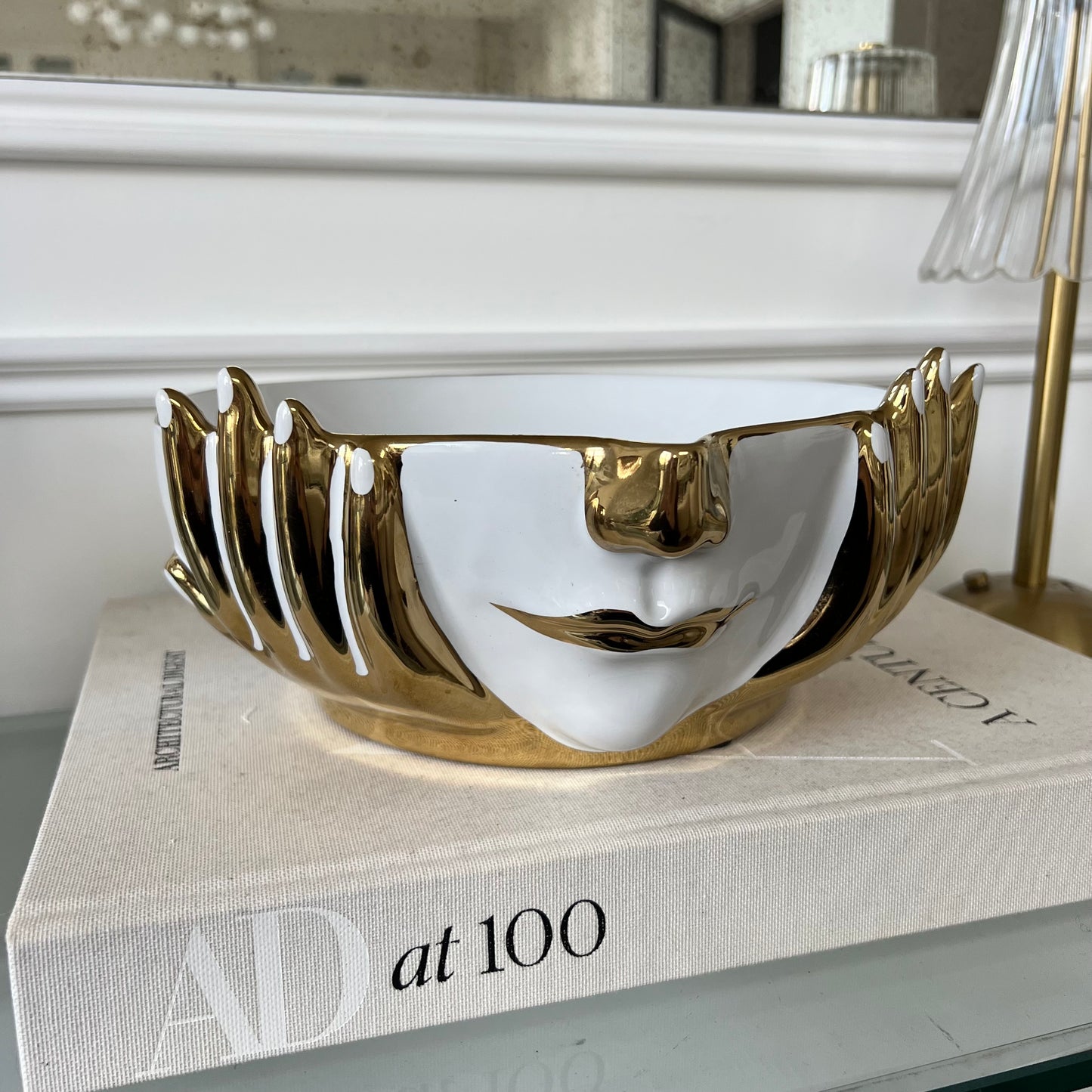 White and Gold Face Design Ceramic Dish