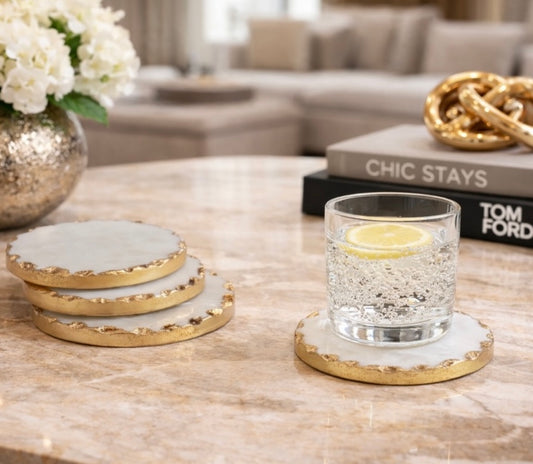 Chimes - Set Of 4 Round White Marble Coasters
