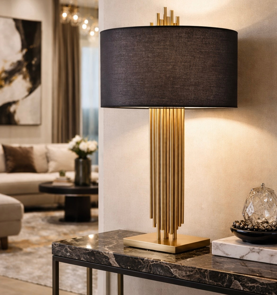 Bunty Table Lamp With Black Linen Shade
