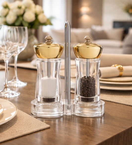 Bailey Gold Salt And Pepper Mill Set On Stand