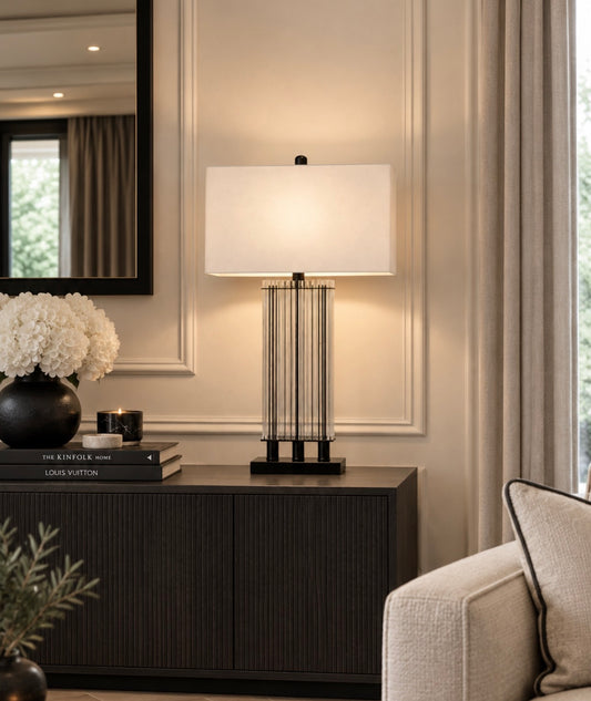 Eliza Clear Glass Table Lamp With Matte Black Base