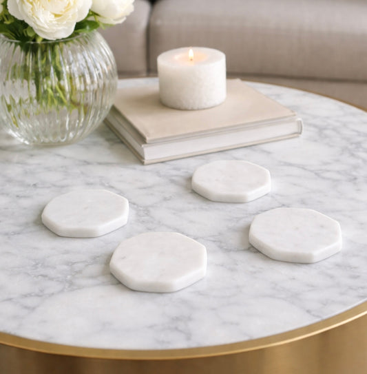 Kindia Set of 4 White Marble Octagonal Coasters