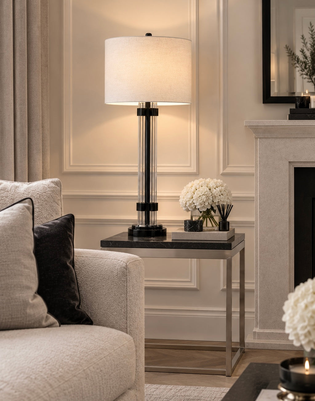 Madelyn Table Lamp Matt Black & Ivory