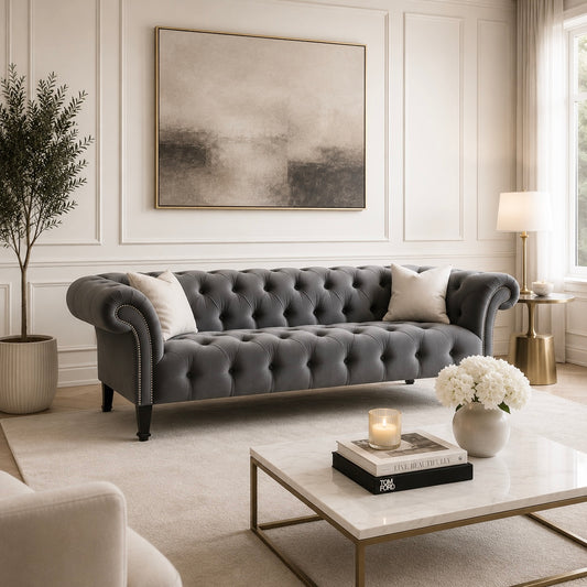 Slate Grey 3 Seater Chesterfield