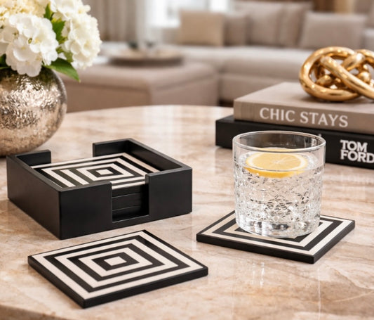 Monochrome Coasters In Holder