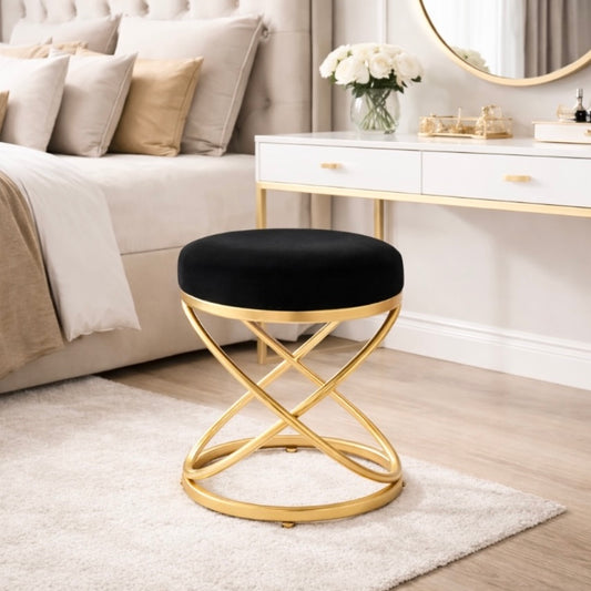 Black Velvet Rizzo Stool with Gold Legs