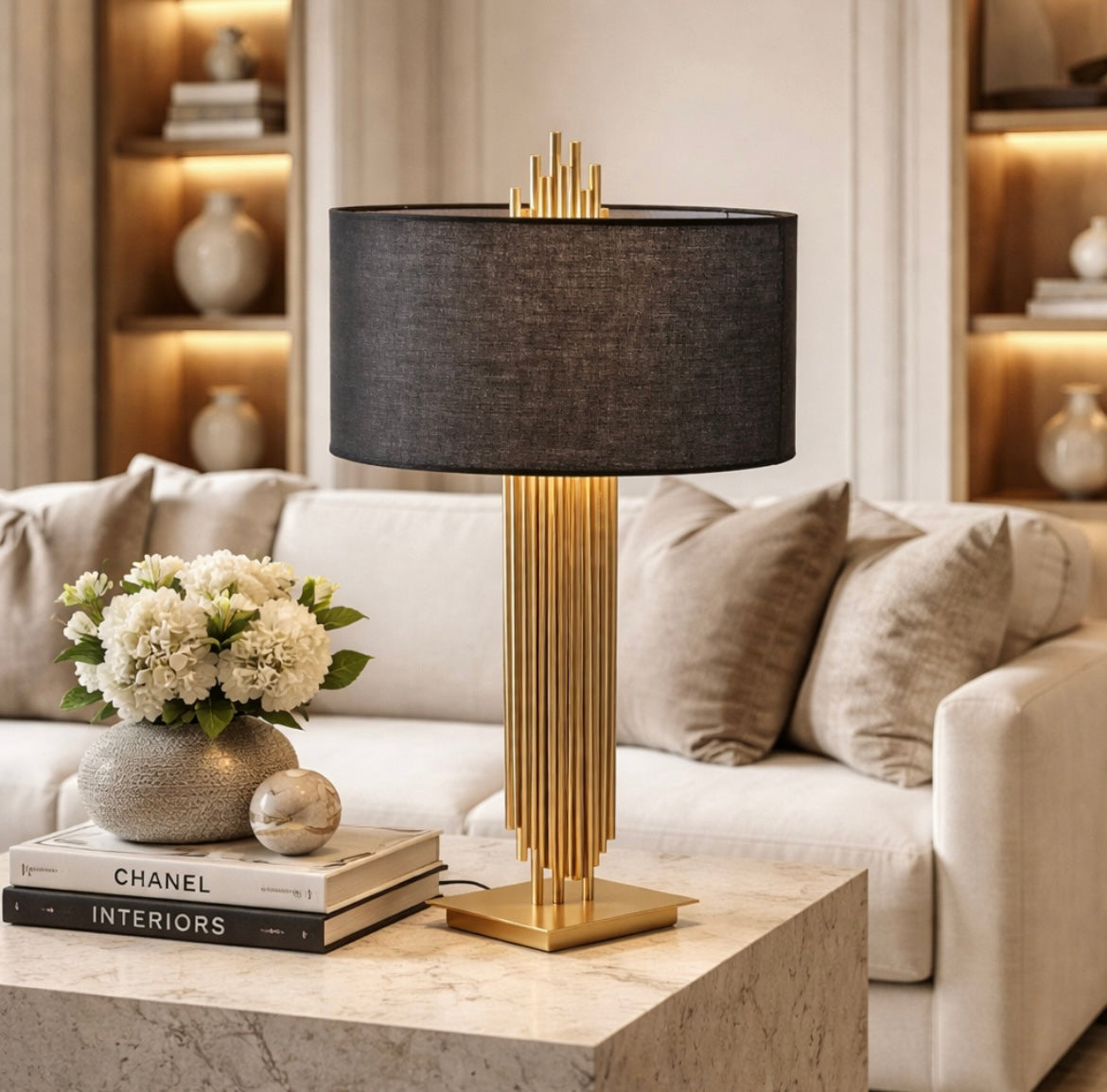 Bunty Table Lamp With Black Linen Shade