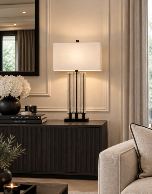 Eliza Clear Glass Table Lamp With Matte Black Base