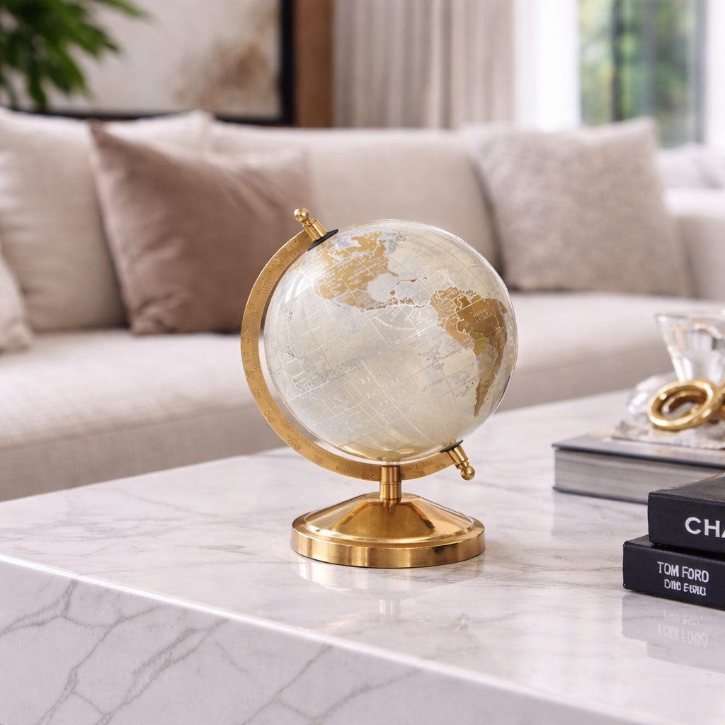Trafalgar Antique White Globe on Gold Stand