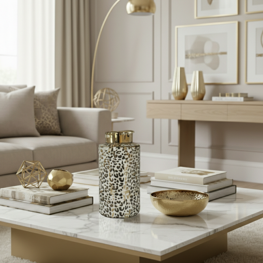 Large Gold And White Leopard Print Jar