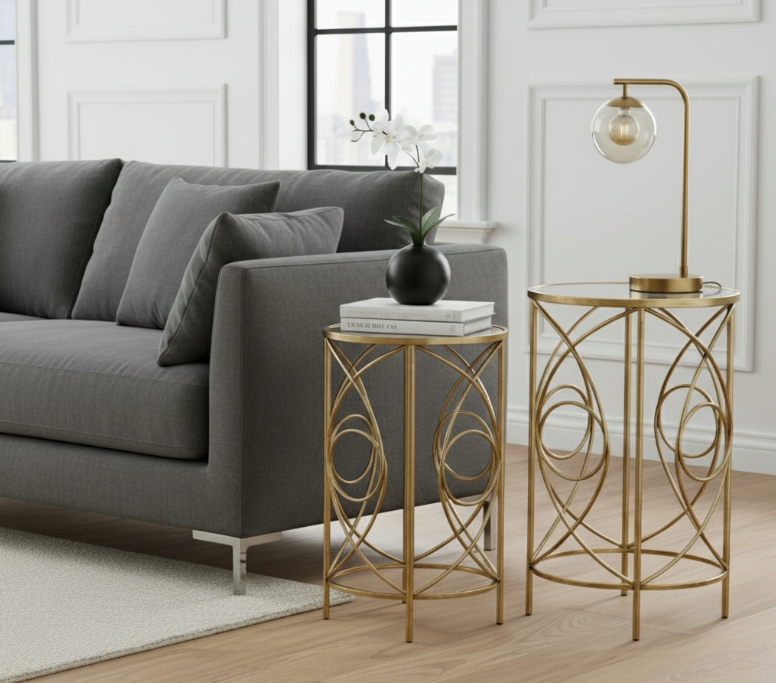 Saskia Set of 2 Mirrored Top Gold Side Tables