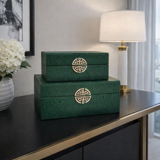 Chimes - Set of 2 Green Faux Snake Skin Jewellery Boxes