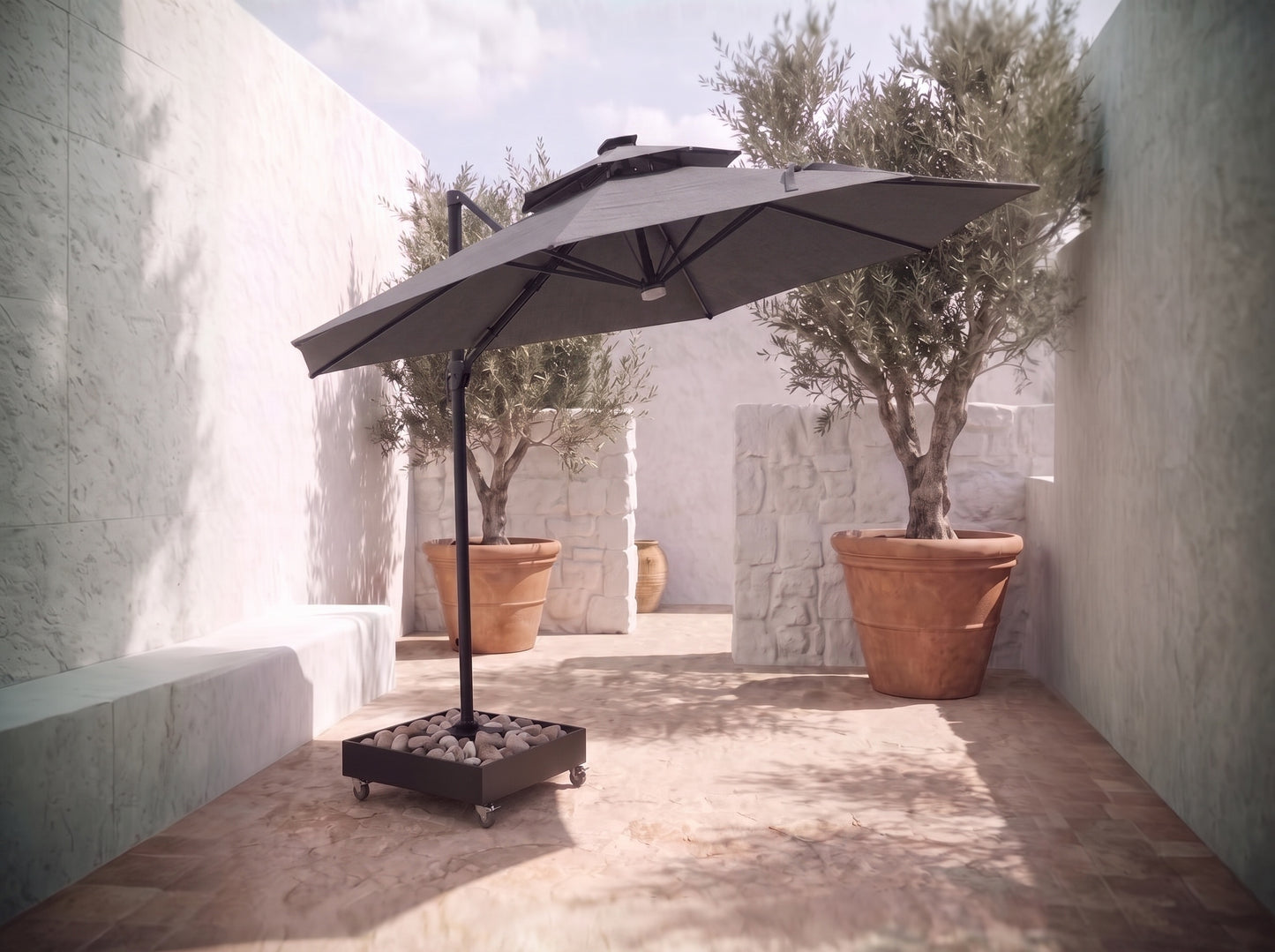 Chimes - Lusso 3.5m Round Crank & Tilt LED Cantilever Parasol - Grey