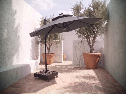 Chimes - Lusso 3.5m Round Crank & Tilt Solar LED Cantilever Parasol - Grey