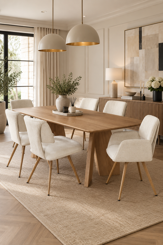 New Forest Dining Table with 4 Panache Dining Chairs and 2 Panache Carvers