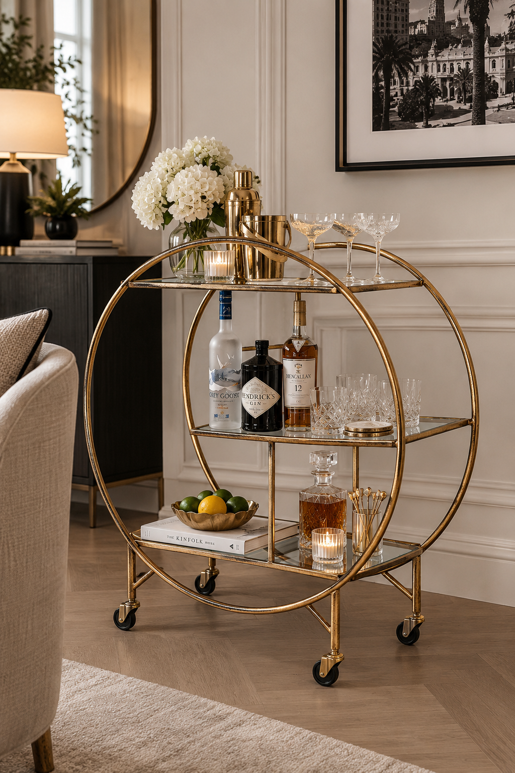 Antique Gold Drinks Trolley