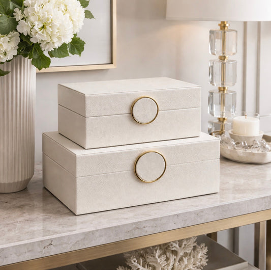 Chimes - Set of 2 Cream Faux Leather Jewellery Boxes