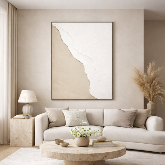 Astra Canvas Natural And White Textured Plaster Wall Art