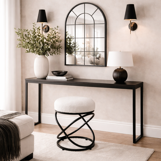 White Boucle Rizzo Stool with Black Legs