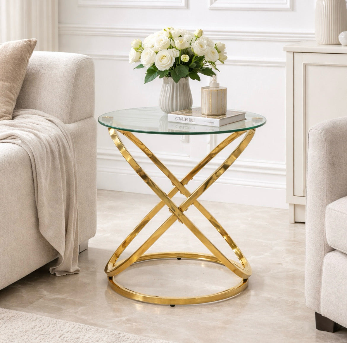 Reina Gold End Table Glass