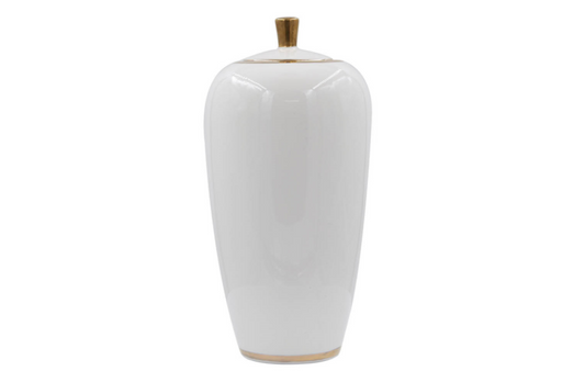 Tall Cream and Gold Decorative Jar