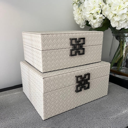Chimes - Set of 2 Cream Woven Faux Leather Jewellery Boxes