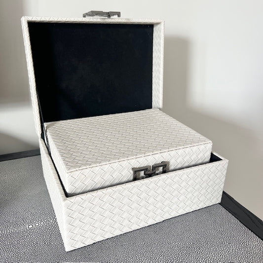 Chimes - Set of 2 Cream Woven Faux Leather Jewellery Boxes