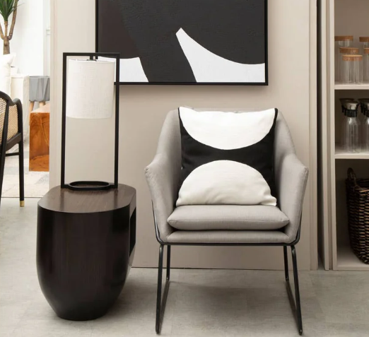 Luna Black Metal Table Lamp with Grey Shade