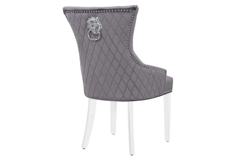Chimes Charles Quilted Velvet Lion Head Knocker Back Dining Chair Grey