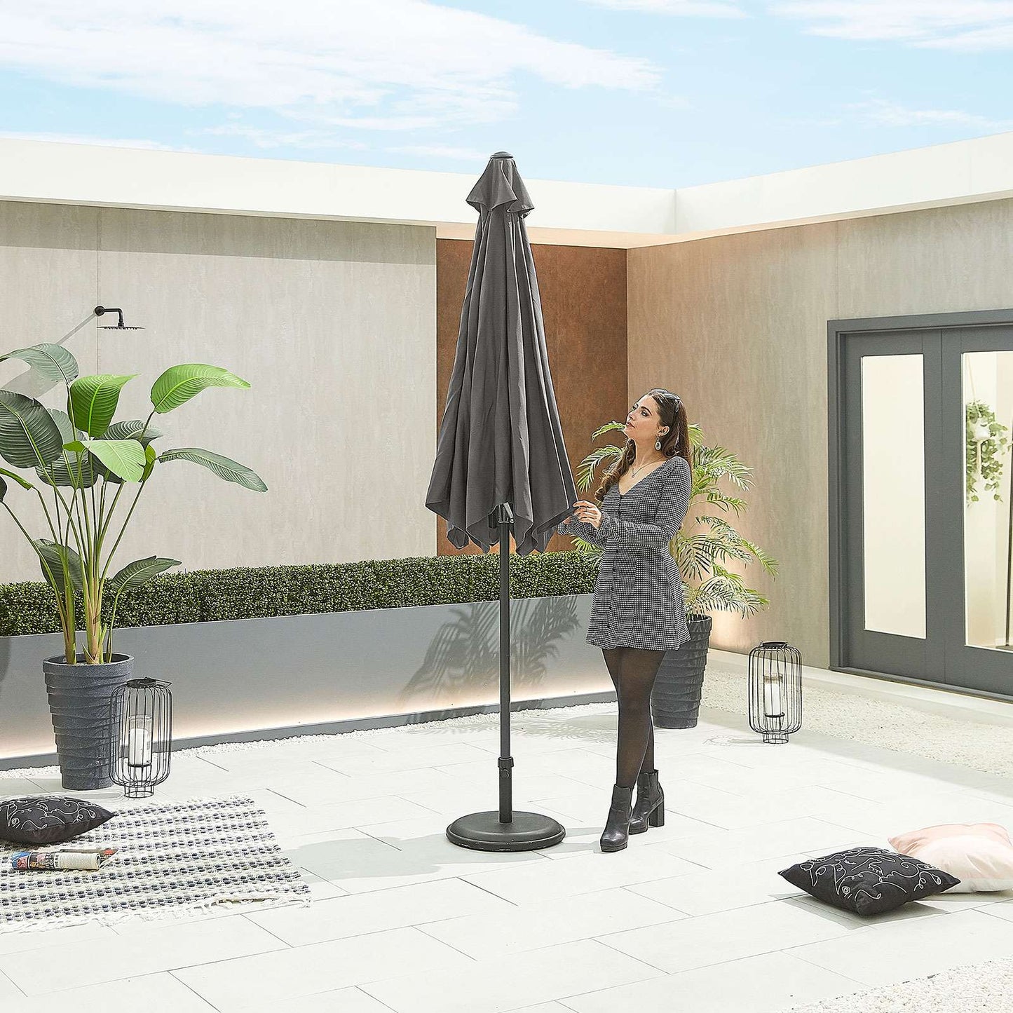 Chimes Antigua Aluminium 3m Round Parasol - Grey