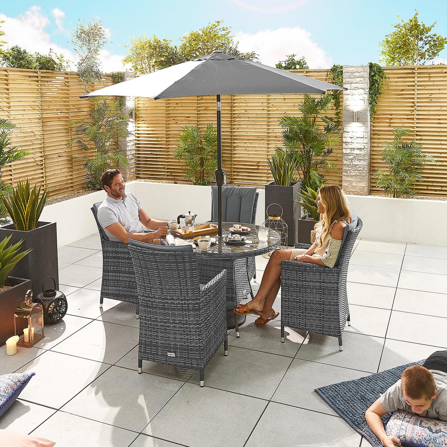 Nova - Mixed Grey Sienna 4 Seat Dining Set - 1.05m Round Table - 2 IN STOCK