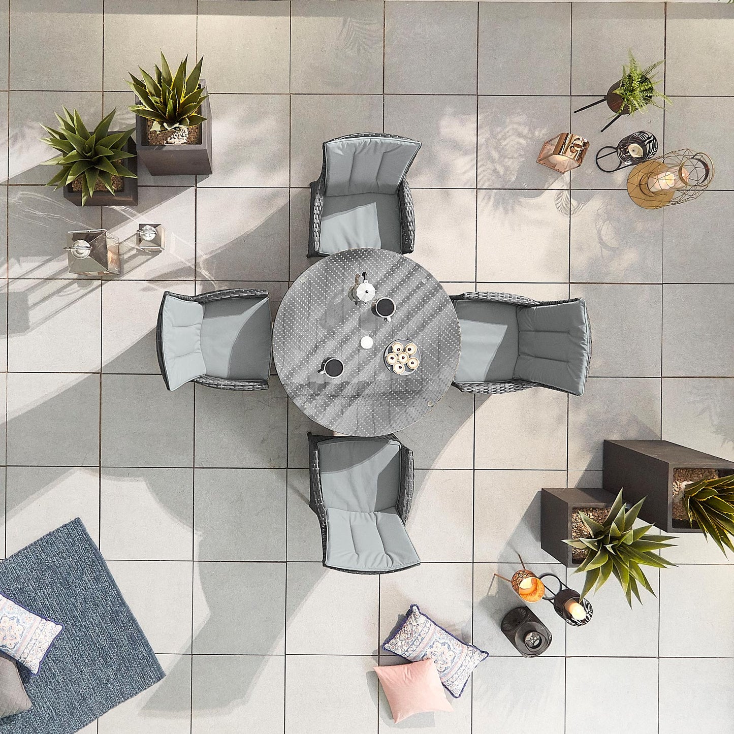 Nova - Mixed Grey Sienna 4 Seat Dining Set - 1.05m Round Table - 2 IN STOCK