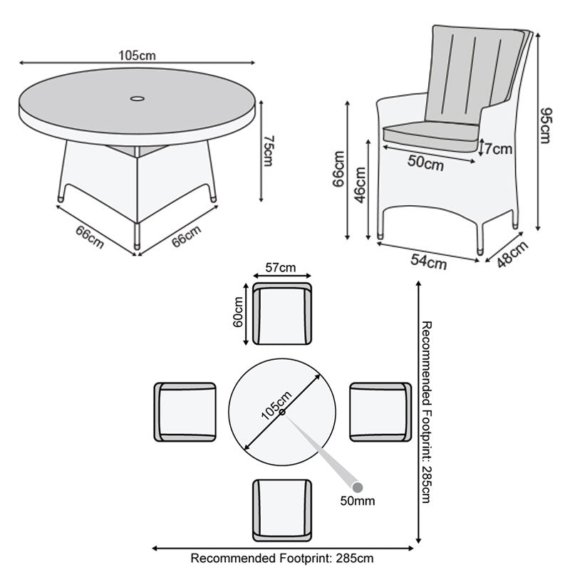 Nova - Mixed Grey Sienna 4 Seat Dining Set - 1.05m Round Table - 2 IN STOCK