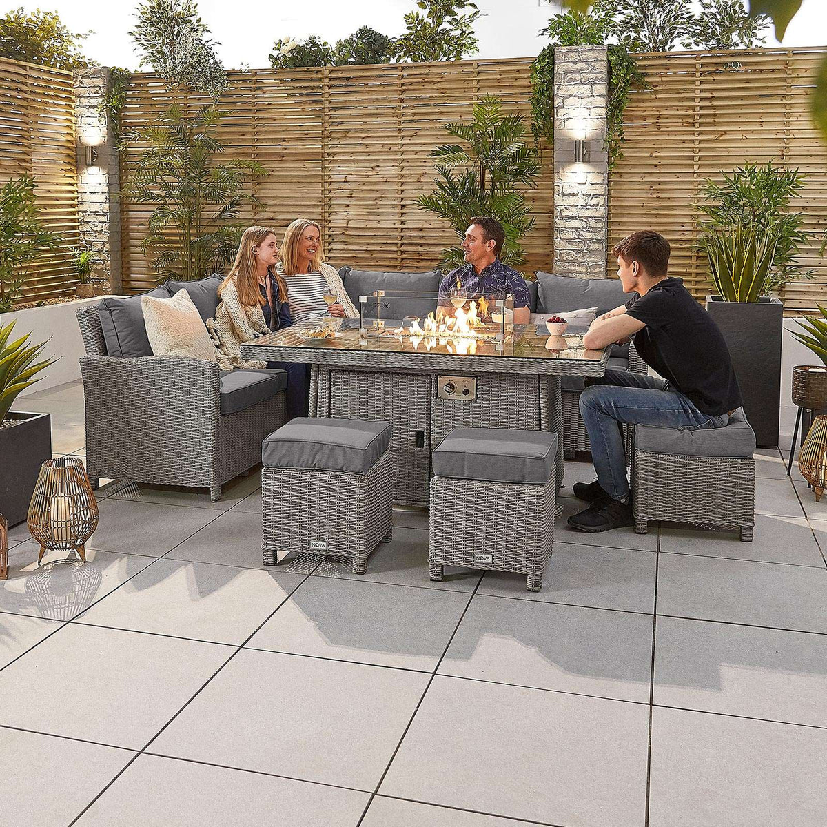 Nova - Heritage White Wash Ciara Corner Dining Set with Fire Pit Table - Left Hand - LOW STOCK