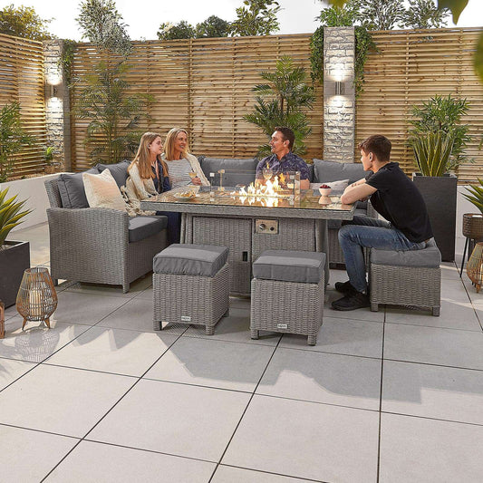 Nova - Heritage White Wash Ciara Corner Dining Set with Fire Pit Table - Left Hand - LOW STOCK
