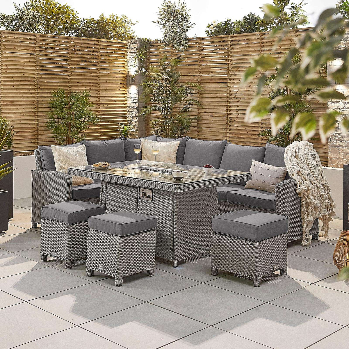 Nova - Heritage White Wash Ciara Corner Dining Set with Fire Pit Table - Left Hand - LOW STOCK