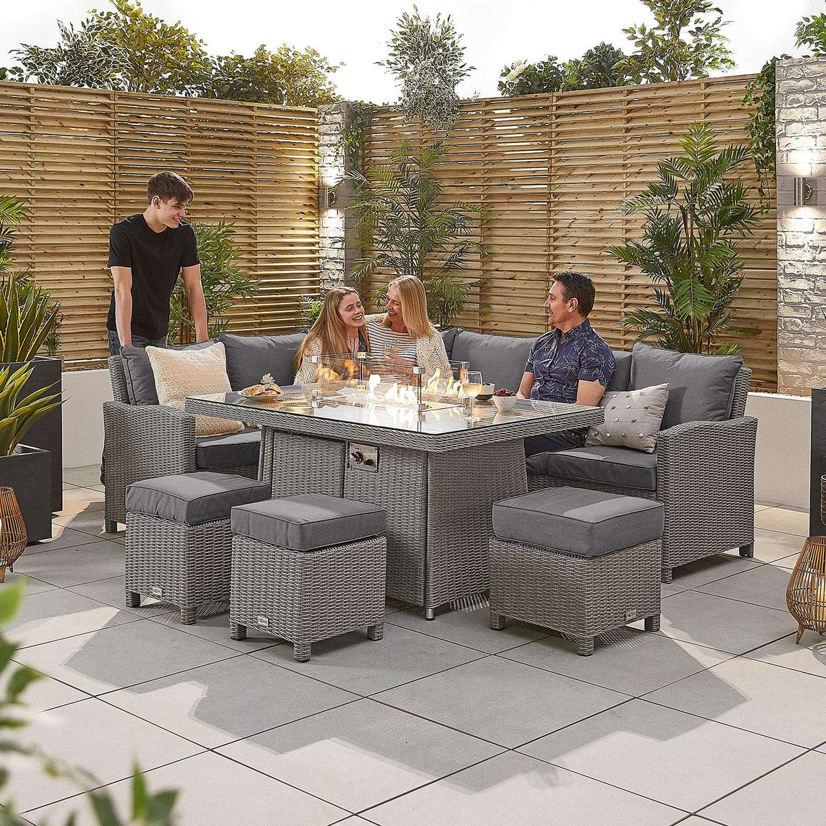 Nova - Heritage White Wash Ciara Corner Dining Set with Fire Pit Table - Left Hand - LOW STOCK