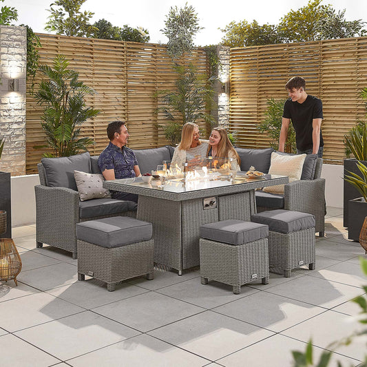 Nova - Heritage White Wash Ciara Corner Dining Set with Fire Pit Table - Right Hand - LAST 2 IN STOCK