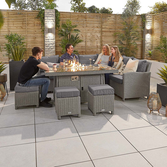 Nova - Heritage White Wash Ciara Corner Dining Set with Fire Pit Table - Right Hand - LAST 2 IN STOCK