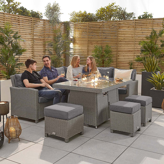 Nova - Heritage White Wash Ciara Corner Dining Set with Fire Pit Table - Right Hand - LAST 2 IN STOCK