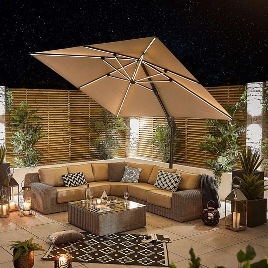 Nova - Beige Galaxy LED Cantilever Parasol - 3m Square