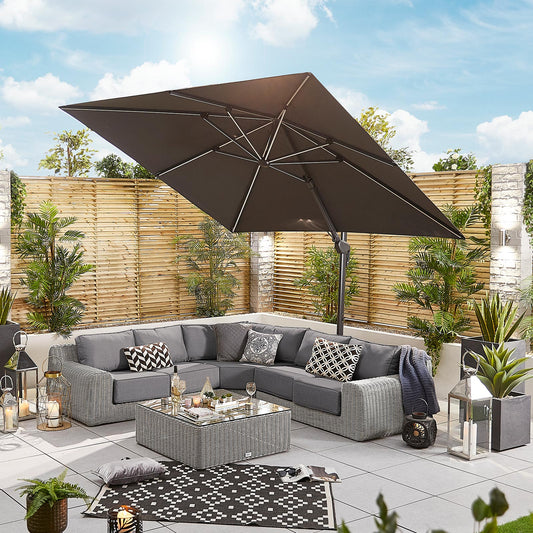 Nova- Galaxy Grey 3m x 3m Square Cantilever Parasol with LED Lights