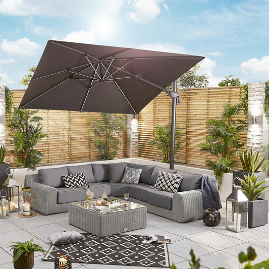 Nova- Galaxy Grey 3m x 3m Square Cantilever Parasol with LED Lights