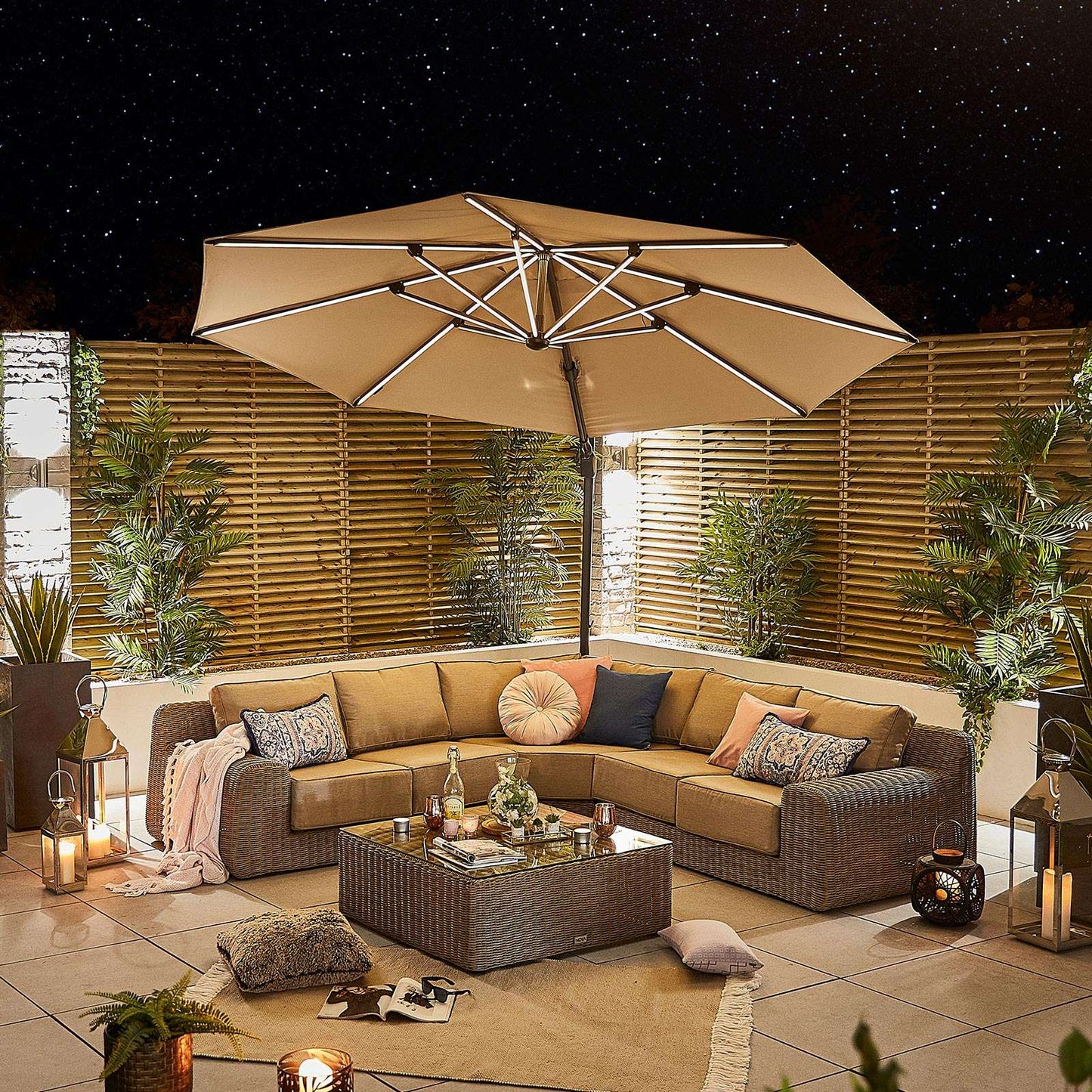 Nova - Beige Galaxy LED Cantilever Parasol - 3.5m Round