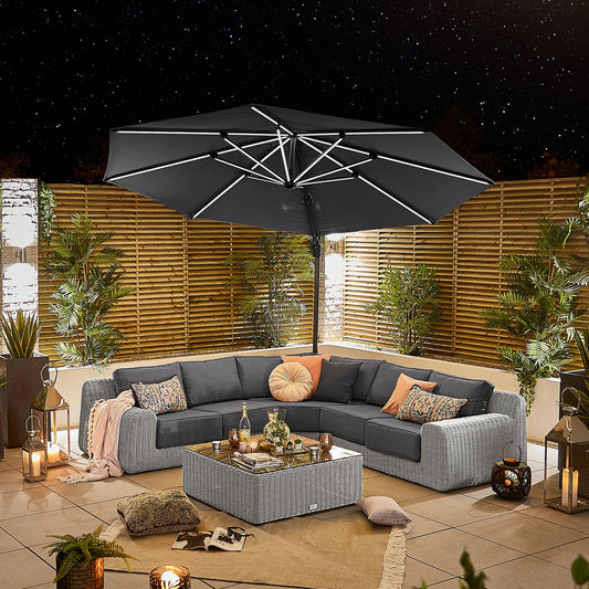 Nova- Galaxy Grey 3.5m Round Cantilever Parasol with LED Lights - LOW STOCK
