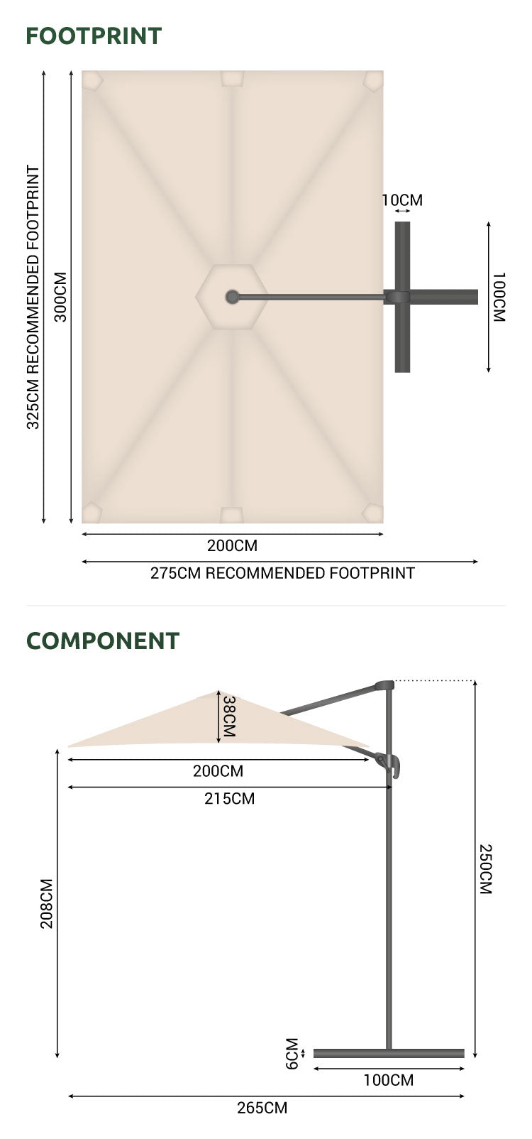 Nova - Apollo 3m x 2m Rectangular Cantilever Parasol- Crank & Tilt - Beige - 1 IN STOCK