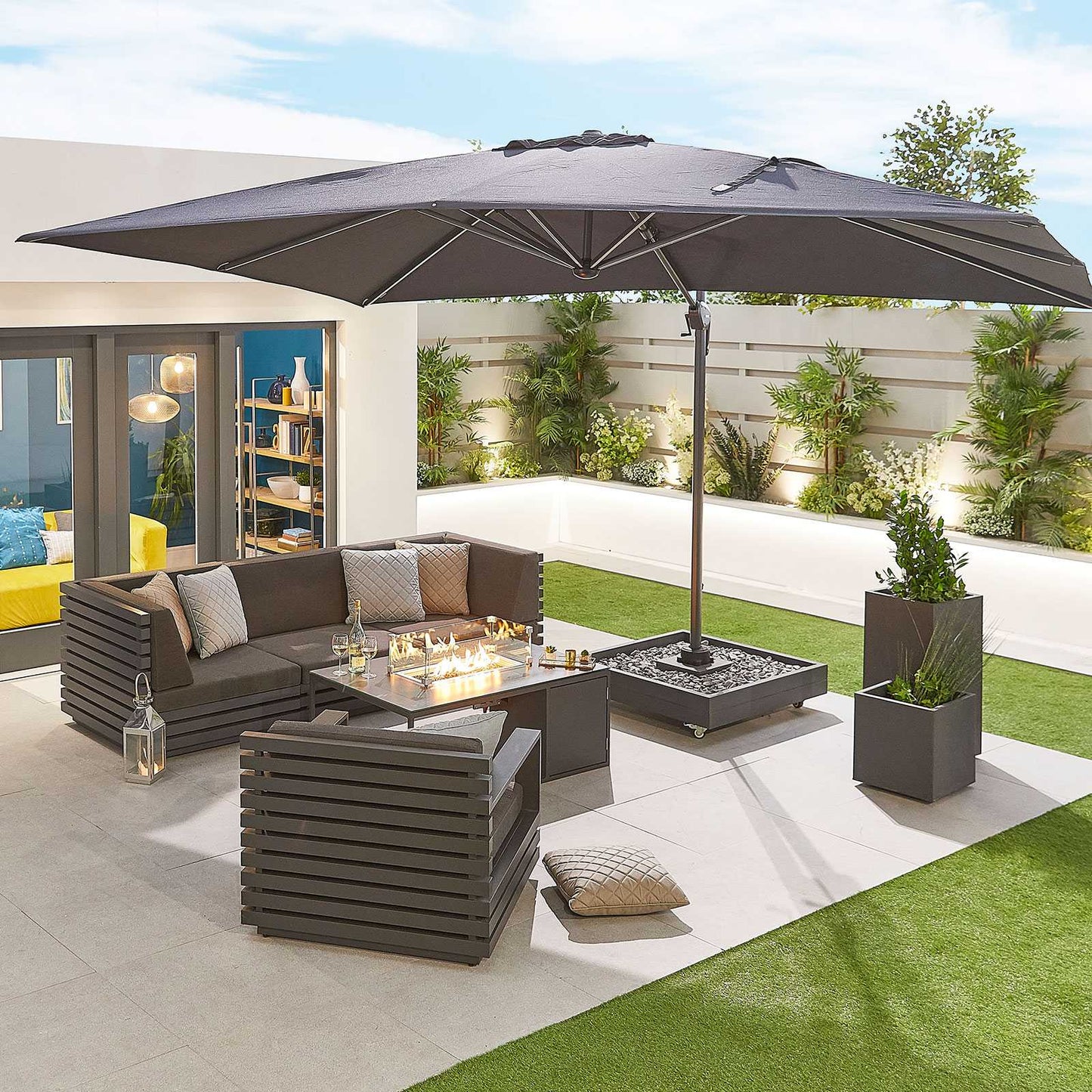 Nova - Galaxy 4m x 3m Rectangular Cantilever Parasol with LED Lights - Grey - LOW STOCK