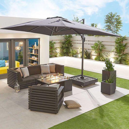 Nova - Galaxy 4m x 3m Rectangular Cantilever Parasol with LED Lights - Grey - LOW STOCK